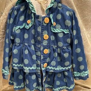 Matilda Jane Blue Polka Dot Jacket with Green Accents
